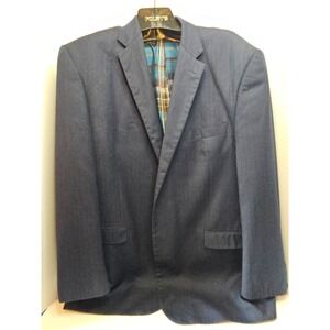 Statement Italy Mens Blazer Jacket 46L Blue Stripe Lined Two Button‎ Back Vent